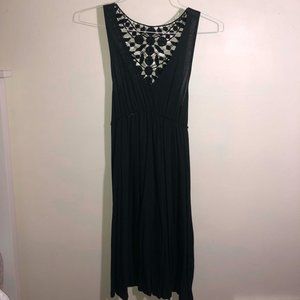 Mid Length Black Floral Lace Cotton Dress